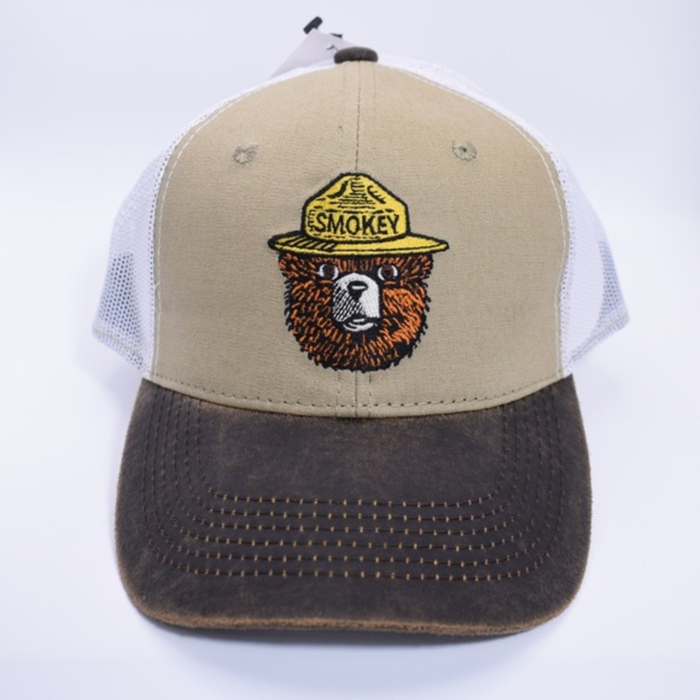 Smokey The Bear Official Mesh Trucker Snapback‎ Hat Cap Brown White OSFM NEW
